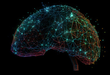 Human brain with connection dots and lines