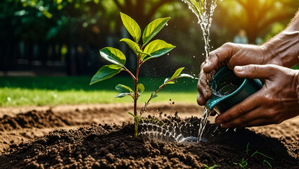 planting a tree in garden,
A person watering a plant with a hose,
Photo doing csr by planting trees csr concept,
"Rooted in Beauty: The Art of Planting Trees in Your Backyard"

