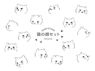 猫の顔のイラストセット-手描きの線画