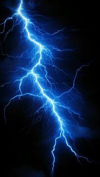 A neon blue lightning bolt ting through the dark sky, electrifying the air and leaving a trail of crackling energy behind.