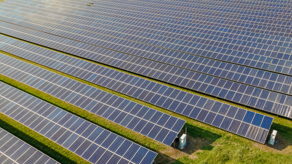 Sun power solar panel field in Thailand in the evening light, Solar panels system power generators from the sun. Energy Transition in Chonburi Thailand in the evening light