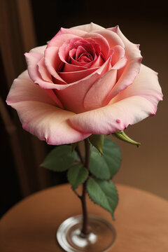 full bloom red white rose in blurry bokeh vase 
