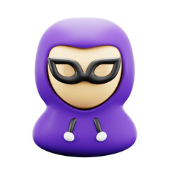computer hacker anonymous person wearing hood and mysterious mask. internet cyber security 3d icon illustration render design
