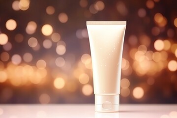 Mockup of tube of cream on beautiful background, Template for beauty products
