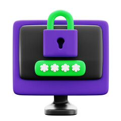 desktop with padlock and pin password to admin login access. cyber security 3d icon illustration render design