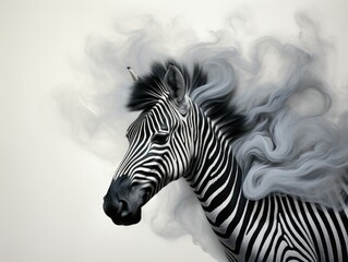A painting of a zebra with smoke coming out of it"s head. Generative AI.
