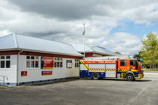 Fire engine truck at Martinborough fire station. Martinborough, New Zealand - November 09, 2023