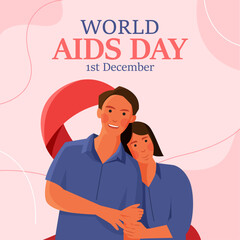 Vector for social media poster world aids day background with couple gesturing love sign in their hands