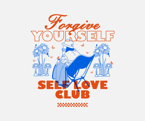  Vintage illustration of positve energy, healing time vector t shirt design, vector graphic, typographic poster or tshirts street wear and Urban style