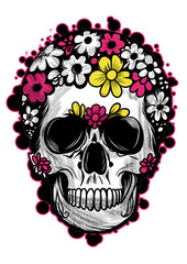 skull with flowers tshirt design