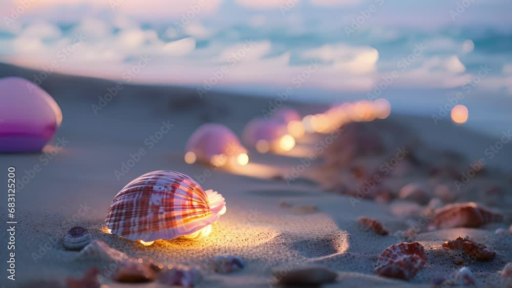 Poster the seashell pathway lights are strategically p along the sandy shore, creating a path that leads to
