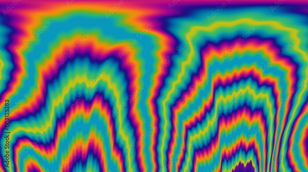 Poster vibrant and trippy backdrop adorned with neon-hued glitched patterns, enhanced by a captivating pola
