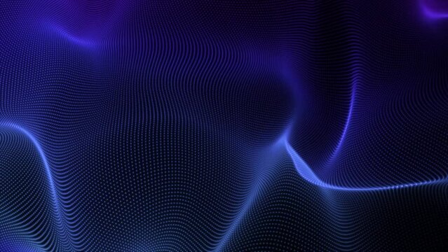 Abstract Blue color particle wave and glowing background , Digital particle wave dots technology background .  