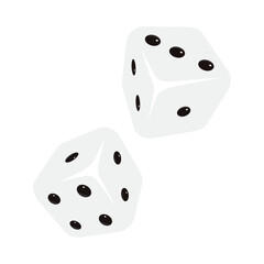 Set of illustrations of white dice with black dots. 3D style.
