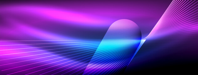 Glowing neon wave abstract background - vibrant, luminescent waves pulsate in a captivating and electrifying display