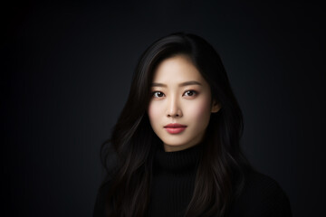 Fototapeta premium Portrait of a young Asian woman with good health glowing skin and positivity standing and looking at the camera.
