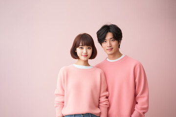 Portrait of Happy Asian Couple with good health glowing skin and positivity standing and looking at the camera. Valentine's day