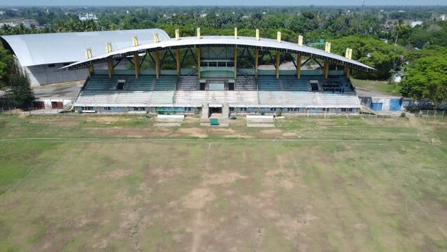 Aerial view of the Murakata Barabai sports stadium located in Mandingin sub-district, athlete training ground, football field