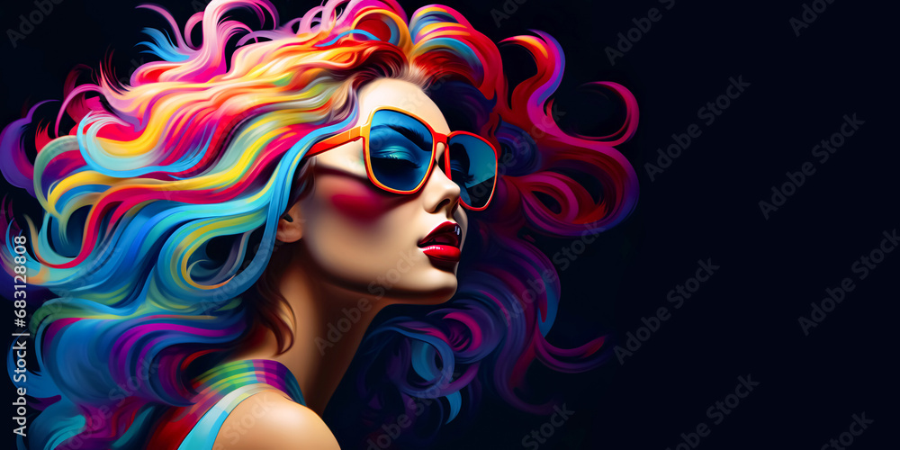 Wall mural exotic surrealism woman hair stylish fashion art with clorful plastic line pattern. inspiration of m