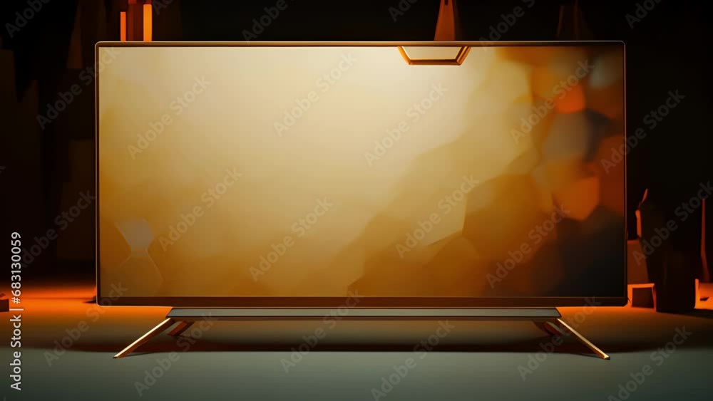 Poster a translucent white tv with a hexagonal design featuring a thin viewing screen framed with polished 