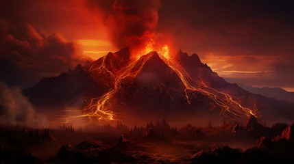 Rolgordijnen Lava landscape with volcano, AI Generative. © Miry Haval