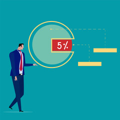 Pie chart for reports and presentations UI, WEB. Simulated pie chart of a businessman who wants to share profits.