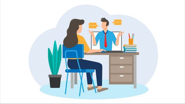 animated teleconference concept, Video call chatting, Web camera illustration business people