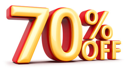 70 Percent Off Sale Discount Red Numbers 3D Render - obrazy, fototapety, plakaty