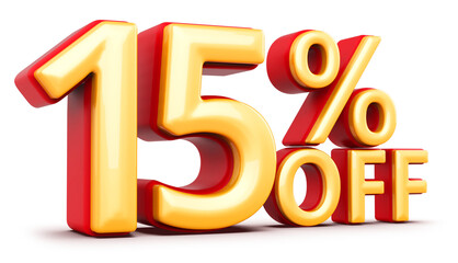 15 Percent Off Sale Discount Red Numbers 3D Render