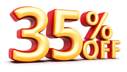 35 Percent Off Sale Discount Red Numbers 3D Render