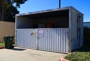 Industrial Commercial Recycling Bins, Trash Cans and Stations building with metal doors for offices, factories, collages and parks
