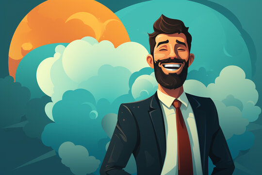 Portrait of Cartoon Hipster Businessman Character. Raster illustration in a flat style. 
