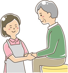 介護するスタッフと高齢者