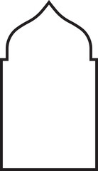 Black line Shape Islamic door and window silhouette Arabic arch. Pattern in oriental style. Frame in Arabic Muslim design editable stock for Ramadan. Mosque gate shape on Transparent background.