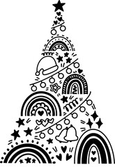 Christmas Tree Doodle Hand Drawn Rainbow Illustration Element