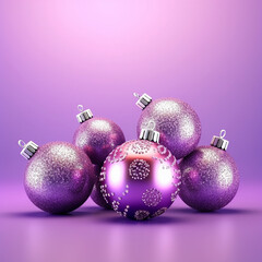 Obraz premium Purple christmas baubles on purple background. 3D rendering
