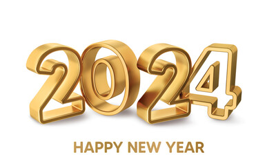 Happy new year 2024 golden symbol, With unique and luxurious numbers. Premium vector design for posters, banners, calendar and greetings.