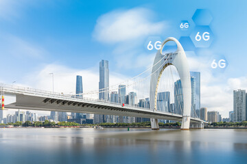 Guangzhou City Skyline Scenery and 6G Technology Concept