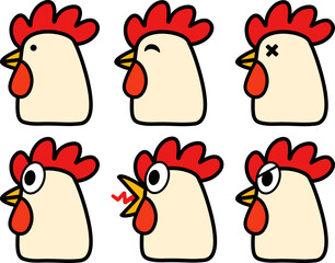 set of funny cartoon chicken