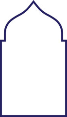 Blue line Shape Islamic door and window silhouette Arabic arch. Pattern in oriental style. Frame in Arabic Muslim design editable stock for Ramadan. Mosque gate shape on Transparent background.
