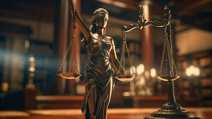 Lady Justice: Close-Up Law Theme with Judge's Mallet and Law Enforcement, Ultra-HD, Super-Resolution - obrazy, fototapety, plakaty