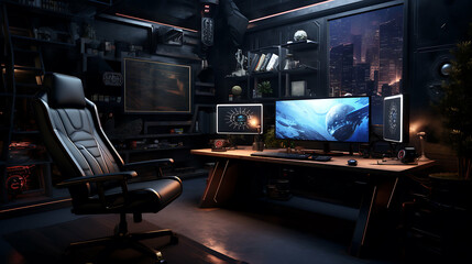 Naklejka premium High-Tech Computer and Gaming Room: Realistic 8K Ultra-HD Setup