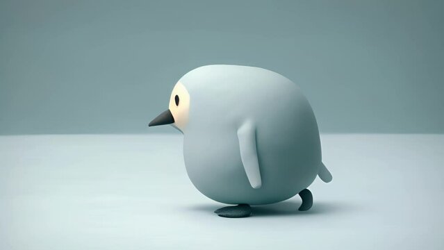 A comical penguin shuffling slowly across the tundra. Cute creature. .