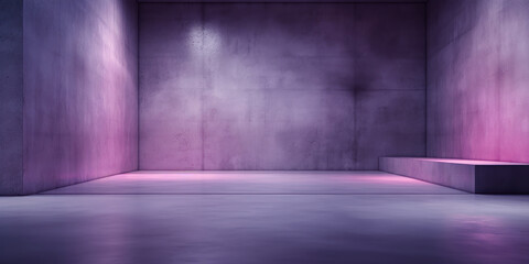 Stark, concrete space bathed in a mysterious purple light