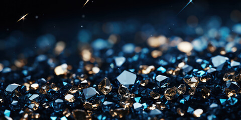 Sparkling diamonds and glitter against a deep blue background - obrazy, fototapety, plakaty