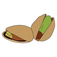 Set of pistachio nuts, single and grouped, sketch style vector illustration isolated on white background. Realistic hand drawing of pistachio nuts, single, pair, groups of three and four