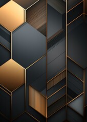 Golden abstract luxury overlapping on dark gray hexagon