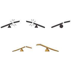 Set of rocking scales or broken wooden scales includes 3 pieces - balanced and unbalanced, equal and unequal weights.