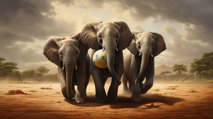 Foto op Plexiglas Poster of elephants playing ball with their feet © lara