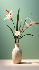 Beautiful floral arrangement in vase set against sun shadow on the wall.